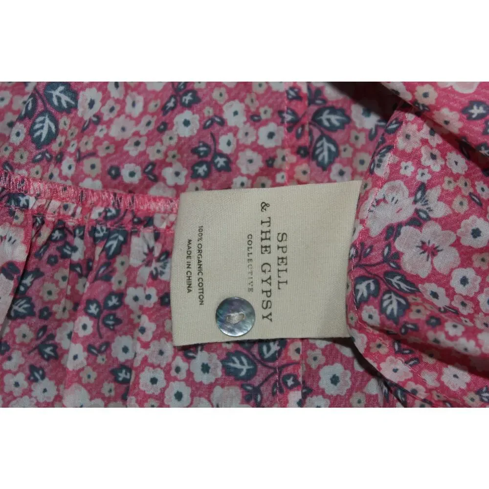 Spell and the Gypsy Poppy Smock floral all over print mini dress M puff sleeve - Picture 7 of 7